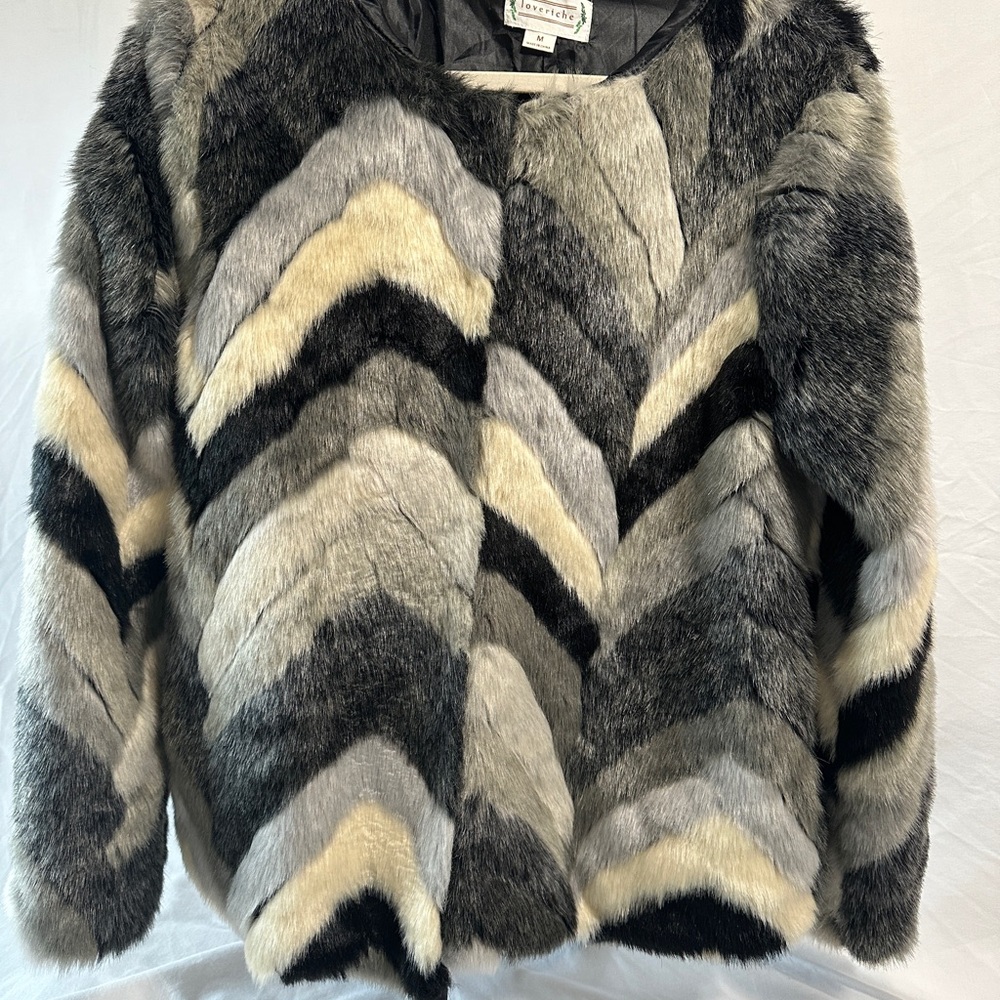 Love Riche Faux Fur Coat in Black and Cream